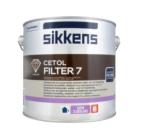 Sikkens Cetol Filter 7 Lasur 045 Mahagoni 2,5L - Hochwertige Lasur für Außenanwendungen, ideal für Holz mit seidenglänzendem Finish und langanhaltendem Schutz. Abdeckung: 14-18 m²/l, Trocknungszeit: ca. 3-4 Stunden.