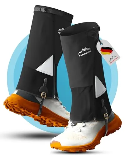 Alpenwert Gamaschen Wasserdicht [Deutsches Start-Up] geschützt beim Wandern, Jagd, Schnee, Winter, Regen Gaiters Regenstulpen für Herren und Damen (Schwarz, L)