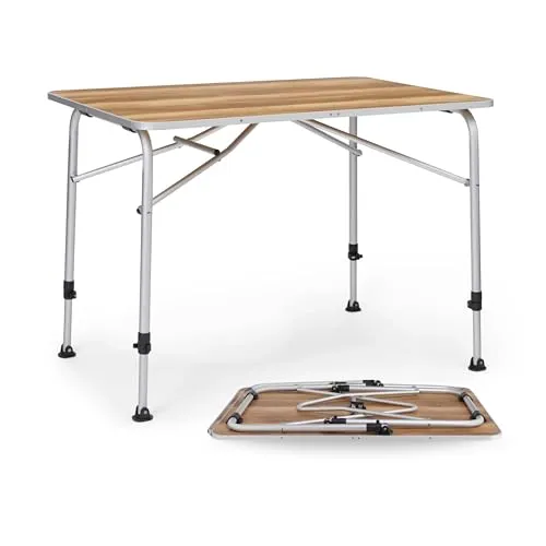 Berger Livenza Campingtisch Größe 2 100 x 68 cm - Camping-Möbel: Stabiler Klapptisch in Holzoptik, ideal für unebene Untergründe dank höhenverstellbarer Beine und abgerundeten Ecken für mehr Sicherheit.