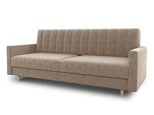 Schlafsofa Sara - Elegantes Sofa mit Schlaffunktion und Bettkasten - Sofas & Couches: Schlafsofa mit großzügiger Schlaffläche (195x115 cm) und praktischem Bettkasten, ideal für Gäste, im modernen Scandinavian Design.