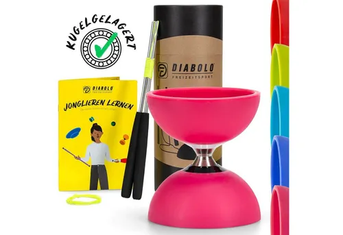 Diabolo Freizeitsport Jonglier-Set Pro mit kugelgelagertem Diabolo (pink) - Jongliersets - Kugelgelagerte Freilaufachse für längeren Schwung, robuster und leiser im Fall, inklusive Aluminium Handsticks, Ersatzschnur und Jonglageanleitung in Geschenkverpackung.