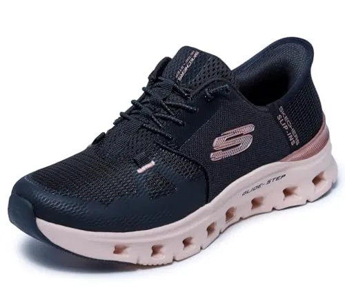 Skechers Glide-Step Pro Radiant Stride Damen Sneaker, Schwarz mit Rotgold - Bequemer Slip-in Sneaker mit luftgekühltem Memory-Schaum und rutschfester Sohle für optimalen Tragekomfort im Alltag.