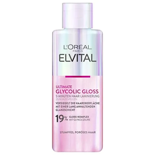 L'Oréal Paris Elvital Glycolic Gloss Haarkur 200 ml - Glänzende Haarkur für Zuhause mit Glykolsäure. Regeneriert die Haarfaser und sorgt für sichtbar mehr Glanz und Geschmeidigkeit. Ideal für eine Haartransformation, die bis zu 5 Haarwäschen hält.