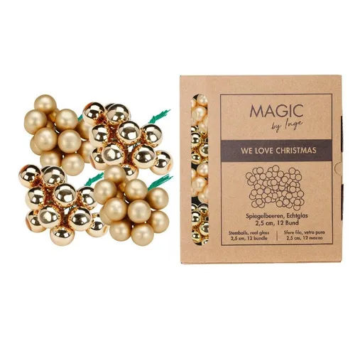 MAGIC by Inge Weihnachtsbaumkugel, Brokatgold 2,5cm - 144 Stück - Schöner Christbaumschmuck aus Glas mit einem Durchmesser von 2,5 cm. 12 Bündel mit je 12 Kugeln, ideal zum Dekorieren von Weihnachtsbäumen und Festtagsarrangements. In nachhaltiger Kartonbox für einfache Aufbewahrung.