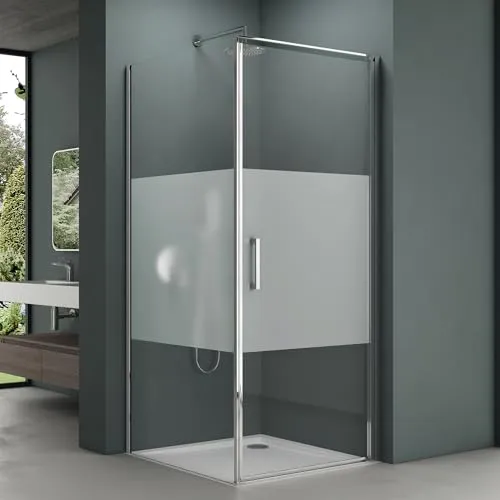 Mai & Mai Duschkabine 80x80cm mit Hebe-Senk-Mechanismus - Moderne Duschabtrennung aus 8mm ESG Sicherheitsglas mit Milchglasstreifen. NANO-Beschichtung für mühelose Reinigung und langlebige Qualität. Ideal für eine stilvolle Badezimmergestaltung.