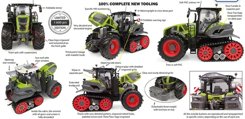 UNIVERSAL HOBBIES CLAAS Axion 930 Terra Trac – Limitierte Edition - Detailgetreues Modell im Maßstab 1/32 aus Metall und Kunststoff. Ideal für Sammler und Liebhaber, limitiert auf 1.000 Stück. Perfekt für die Vitrine oder als Geschenk.