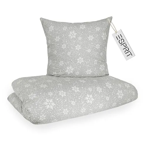 ESPRIT Winter Bettwäsche FLANELL Hellgrau 135 x 200 cm - Bettwäsche aus 100% Baumwolle, kuschelig warm und atmungsaktiv – perfekt für kalte Nächte. Mit praktischem Reißverschluss und stilvoller Logostickerei, ideal für elegantes Schlafambiente.