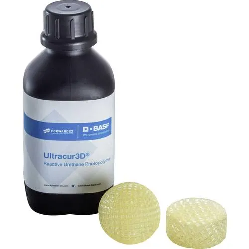 BASF Ultracur3D Flexible UV Resin EL 150 - 1 kg - Clear - Zubehör für 3D-Drucker, hochelastisches Urethan-Photopolymer mit hoher Torsionsfestigkeit und Rückprallelastizität für vielseitige Anwendungen wie Schuhe und Prototyping.