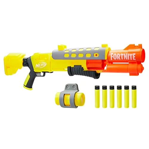 Nerf Fortnite Legendary TAC Blaster, Lackierung Gelbes Leuchten, 6-Dart Megatrommel, 6 Nerf AccuStrike Mega Darts