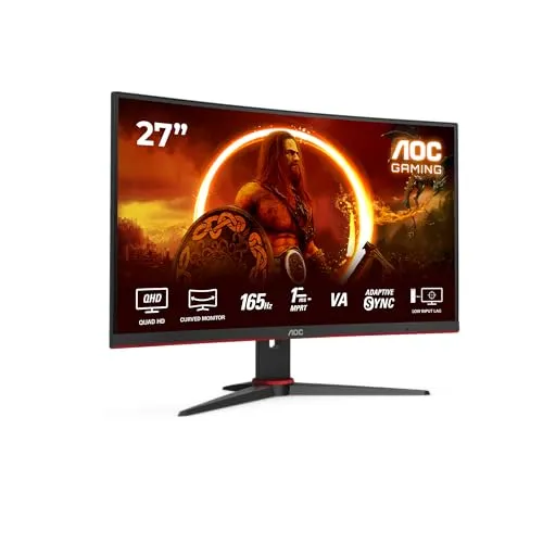 AOC Gaming CQ27G2SE - 27 Zoll QHD Curved Monitor - Monitore mit 165 Hz für flüssiges Gaming, 1500R Curved-Design für realistische Darstellung und Flicker Free-Technologie gegen Augenermüdung.