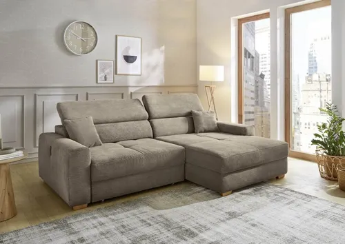 Jockenhöfer Gruppe Ecksofa SLIDER, Taupe - Ecksofa mit Cordbezug, Kopfteilverstellung und elektrischer Sitztiefenverstellung. Inkl. USB-Anschluss und beidseitig montierbarer Ottomane für maximalen Komfort.
