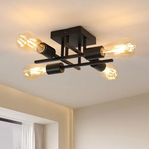 Goeco Vintage Deckenleuchte 4-flammig E27 - Stilvolle 4-flammige Deckenleuchte im Vintage-Design aus robustem Metall. Ideal für Wohnzimmer, Schlafzimmer und Küchen. Anpassbar mit E27-Glühbirnen für individuelle Lichtakzente.