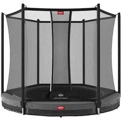 BERG Bodentrampolin InGround 200 cm grau mit Sicherheitsnetz Comfort - Trampolin für kleine Gärten, bietet maximale Sicherheit durch bodennahe Bauweise und integriertes Luftzirkulationssystem für geräuscharmes Springen.