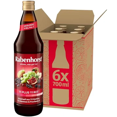 RABENHORST11 PLUS 11 ROT 6er Pack (6 x 700 ml) - Roter Mehrfruchtsaft aus 11 Früchten, 10 Vitaminen und Provitamin A