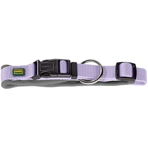 Hunter Hundehalsung NEOPREN Vario Plus, Farbe: Lavendel/grau, strapazierfähiges Nylon, weiche Neoprenpolsterung, stufenlos verstellbar, mit Zugentlastung, pflegeleicht, komfortabel, Größe: S/1,5