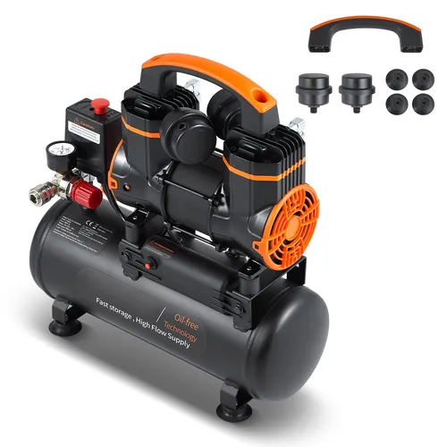 900W Flüsterkompressor - Ölfrei Druckluftkompressor 8L - Kompressor für leisen Betrieb mit nur 70 dB, ideal für empfindliche Umgebungen. Maximaler Druck von 8 Bar und leistungsstarker 900W Motor.