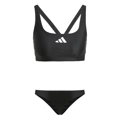 adidas Damen 3 Stripes V-Back Bikini, Black/White, 40 - Bikini in trendigem Design, aus Infinitex Material für hohe Chlorbeständigkeit und perfekte Passform, ideal für Schwimmsport und Strand.