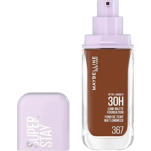 Maybelline New York 30H Lumi Matte Foundation, Langanhaltend ultra-frischer Look mit mattem Finish, Aufbaubare & lichtreflektierende Foundation, Farbe: 367 Dunkel-Sehr Dunkel, Neutral Kühl, Superstay