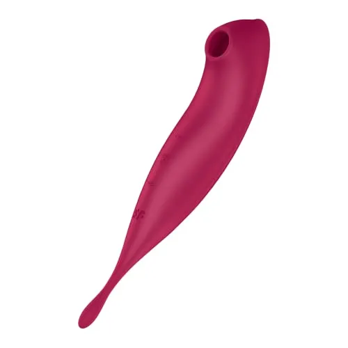 Satisfyer 'Twirling Pro Connect App', 20 cm, mit App, Druckwellen- und Auflegevibrator, beidseitig verwendbar, Druckwellen und zirkulierende Vibration, Farbe:Rot