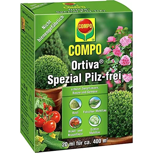 Compo Ortiva® Spezial Pilz-frei 20 ml - Effektives Pilzmittel für Zierpflanzen und Gemüse, bekämpft zuverlässig Mehltau und Blattflecken, bienengefährlich und einfach anzuwenden.