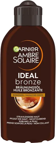 Garnier Bräunungsöl für vorgebräunte und dunkle Haut, Feuchtigkeitsspendendes Sonnenöl mit Kokosduft für intensive Bräune, Ambre Solaire Ideal Bronze, 1 x 200 ml