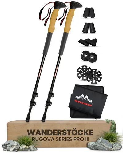 ALPENWERT Wanderstöcke Carbon Aluminium - Teleskop Trekkingstöcke mit Korkgriff, ultraleicht und ideal für jedes Outdoor-Abenteuer