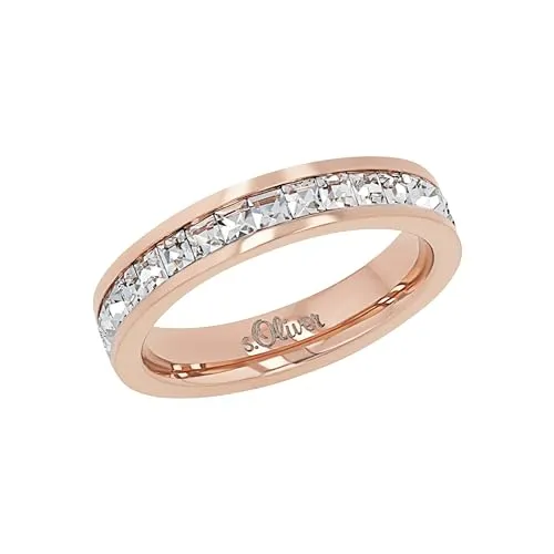 s.Oliver Damenring aus Edelstahl mit Kristallen - Eleganter Damenring in Rosé aus hochwertigem Edelstahl, verziert mit 33 funkelnden Kristallglas-Steinen. Kommt in einer stilvollen Geschenkbox – ideal für besondere Anlässe.
