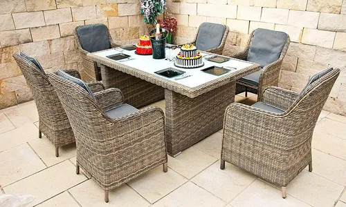 RAGNARÖK Premium Polyrattan Gartenmöbel Set - Modernes Alu Dining Set für bis zu 6 Personen - Loungemöbel & Sitzgruppen: Wetterbeständig, UV-geschützt und mit komfortablen Kissen für entspannte Stunden im Freien. Ideal für Garten und Terrasse.