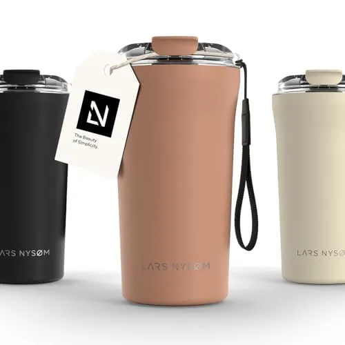 LARS NYSØM Thermo Kaffeebecher to go mit Trageschlaufe - Thermobehälter mit 500ml Volumen, doppelwandiger Vakuumisolierung für 4h heiße und 8h kalte Getränke, ideal für unterwegs und im Auto.
