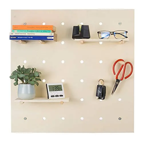 Goods+Gadgets Wandregal Pegboard - Wandregal aus Holz mit 2 Ablageflächen, 2 Einlegeböden und 8 Haken – ideal für kreative Ordnung in jedem Raum.