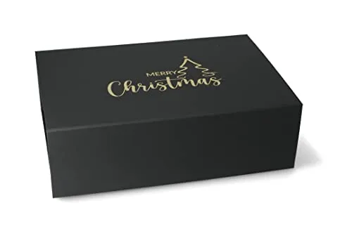 ideas in boxes Premium Geschenkbox Weihnachten, Geschenkkarton, Magnetbox, Magnetfaltbox, Geschenkverpackung für Weihnachten mit Schriftzug, 33x22x10cm, Schwarz matt mit Gold