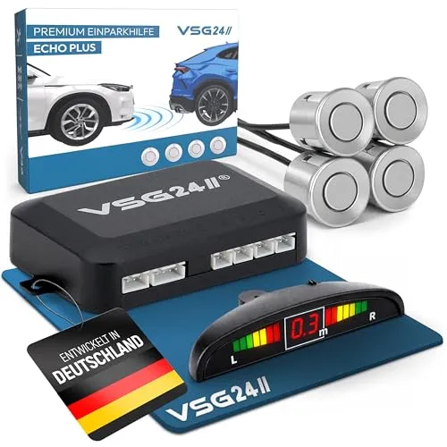 VSG24 Premium Einparkhilfe ECHO PLUS – Vorne Display Parkhilfe - Rückfahrkamera mit 4 Sensoren, einfach nachrüstbar und sorgt für sicheres Einparken mit akustischen Warnsignalen.