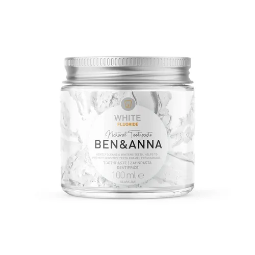 Ben & Anna Zahnpasta im Glas - White Fluoride 100ml - Zahnpasta aus zertifizierter Naturkosmetik, vegan und tierversuchsfrei. Bietet effektiven Karies-Schutz und unterstützt die Umwelt. Ideal für umweltbewusste Zahnpflege!