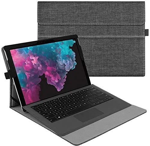 FINTIE Hülle für Microsoft Surface Pro 7+/ 7/6/ 5/4/ 3 Tablet 12.3 Zoll - Multi-Sichtwinkel Hochwertige Tasche Schutzhülle aus Kunstleder, Type Cover kompatibel, Dunkelgrau
