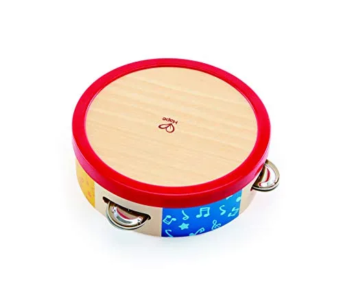 Hape Bunter Tamburin - Buntes Holz-Tamburin, sanfter Klang und motorischer Lernspaß, zur Förderung von Rhythmus, Kreativität & Motorik, Pädagogisches Musikinstrument, für Kinder ab 12 Monaten