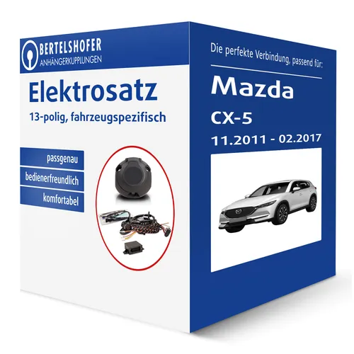 Mazda CX-5 13-poliger E-Satz für Anhängerkupplung - Fahrzeugspezifischer Elektrosatz für Mazda CX-5 (11.2011-02.2017) mit Blinkerüberwachung, inklusive Montagematerial und einfacher Installation.