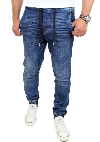 Reslad Casual Style Jeans-Herren Slim Fit Jogging-Hose RS-2071 Blau - Jeans, elastischer Jeansstoff für optimalen Tragekomfort, idealer Mix aus Jeanhose und Jogginghose für lässigen Stil.