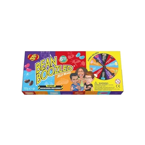 Jelly Belly BeanBoozled Roulette - Gesellschaftsspiel mit Glücksrad und verrückten Geschmäckern. Erleben Sie die spannende Herausforderung, zwischen köstlichen und ekelhaften Geleebohnen zu wählen!