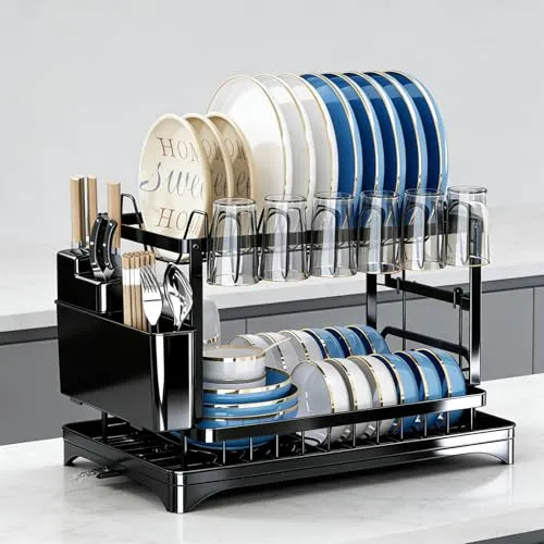 Abtropfgestell geschirr, 2-Stufiges Geschirrabtropfgestell, Geschirr abtropfständer mit schwenkbarem Auslaufstutzen, Dish drying rack mit einer Abtropfschale, Geschirrtrockner abtropfgestell, Geschi