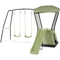 EXIT Ivy Spielturm mit Rutsche und Doppelschaukel - Spielplätze: Multifunktionales Spielgerät mit Rutsche, Doppelschaukel und umwandelbarem Spielzelt für unendlichen Spielspaß im Garten.