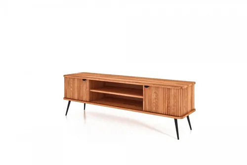 TV-Board Tula Kernbuche massiv 180x46x57 - Stilvolles TV-Board aus massiver Kernbuche mit 2 Türen und 2 offenen Fächern. Ideal für Ihr Wohnzimmer, bietet es praktische Stauraumlösungen und ein modernes Design.