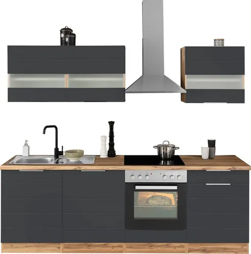 KOCHSTATION Küchenzeile KS-Luhe, 240 cm mit E-Geräten - Moderne Küchenzeile mit eleganten Hochglanzfronten. Wahlweise mit oder ohne E-Geräte erhältlich, bietet sie praktischen Stauraum und stilvolle Abstellmöglichkeiten für dein Zuhause.