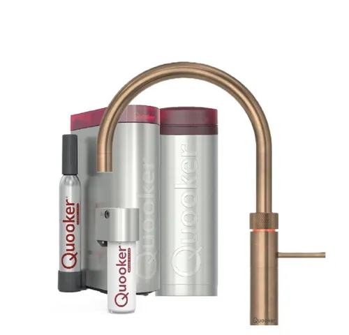 Quooker PRO3 & CUBE | Fusion Round PTN (Messing Patina) - Armaturen mit 100°C kochendem Wasser und gekühltem, stillen oder sprudelndem Wasser direkt aus der Armatur – für höchste Sicherheit und Komfort.