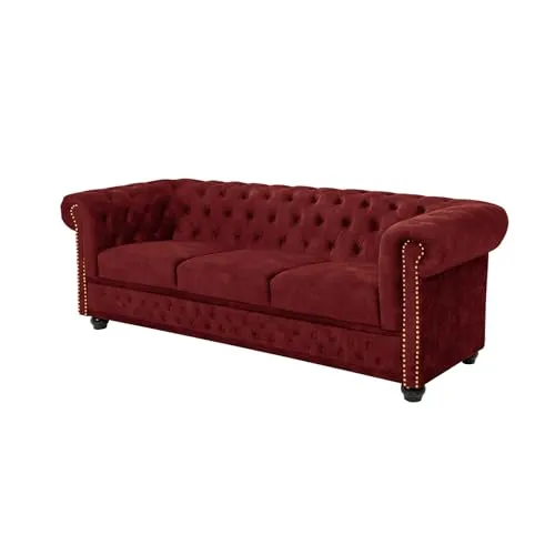 Elegantes riess-ambiente Chesterfield Sofa 205cm rot - Stilvolles 3-Sitzer Sofa mit hochwertiger Taschenfederkern-Polsterung und edlem Samtbezug – der perfekte Eyecatcher für Dein Wohnzimmer.