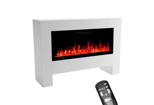 GLOW FIRE Elektrokamin weiß / grau / schwarz HERMES 3D LED Kamin mit Heizung, Elektrischer Kamin mit 3D Feuer mit Heizung, 2 Dekorationen
