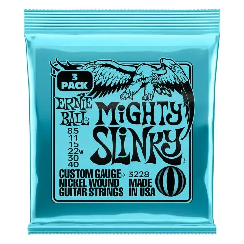 Ernie Ball Mighty Slinky Nickelwound E-Gitarrensaiten, 3er-Pack, Stärke 8.5-40