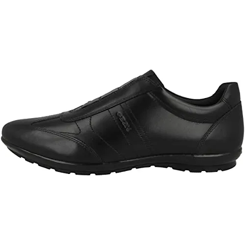 Geox Herren Uomo Symbol Schuhe Schwarz 42.5 EU - Herren-Sneaker aus hochwertigem Glattleder mit elastischem Verschluss, atmungsaktiv und perfekt für den Alltag.