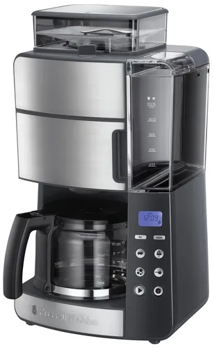 Russell Hobbs Grind&Brew Kaffeemaschine mit Mahlwerk - Filterkaffeemaschine mit digitalem Timer und konischem Kegelmahlwerk für bis zu 10 Tassen, individuell einstellbare Mahlgrade für perfektes Aroma.