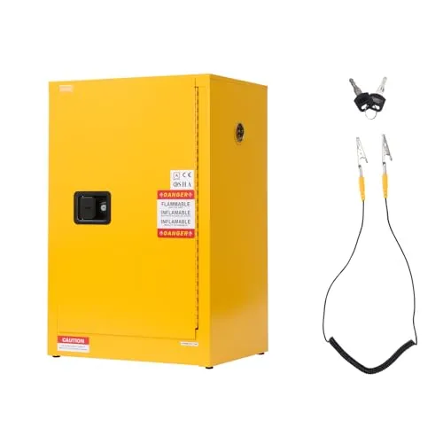 VEVOR 49,21L Brennbarer Lagerschrank - Feuerlöschschrank mit 2 verstellbaren Regalen, ideal für die sichere Lagerung brennbarer Materialien. Robustes Design aus verzinktem Stahl für maximale Sicherheit.