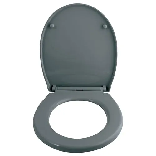 Spirella Ovaler Toilettendeckel mit Quick-Release-Funktion - WC-Sitz in Anthrazit, antibakteriell, mit Softclose Absenkautomatik und abnehmbarer Klobrille aus rostfreiem Edelstahl für einfache Reinigung.